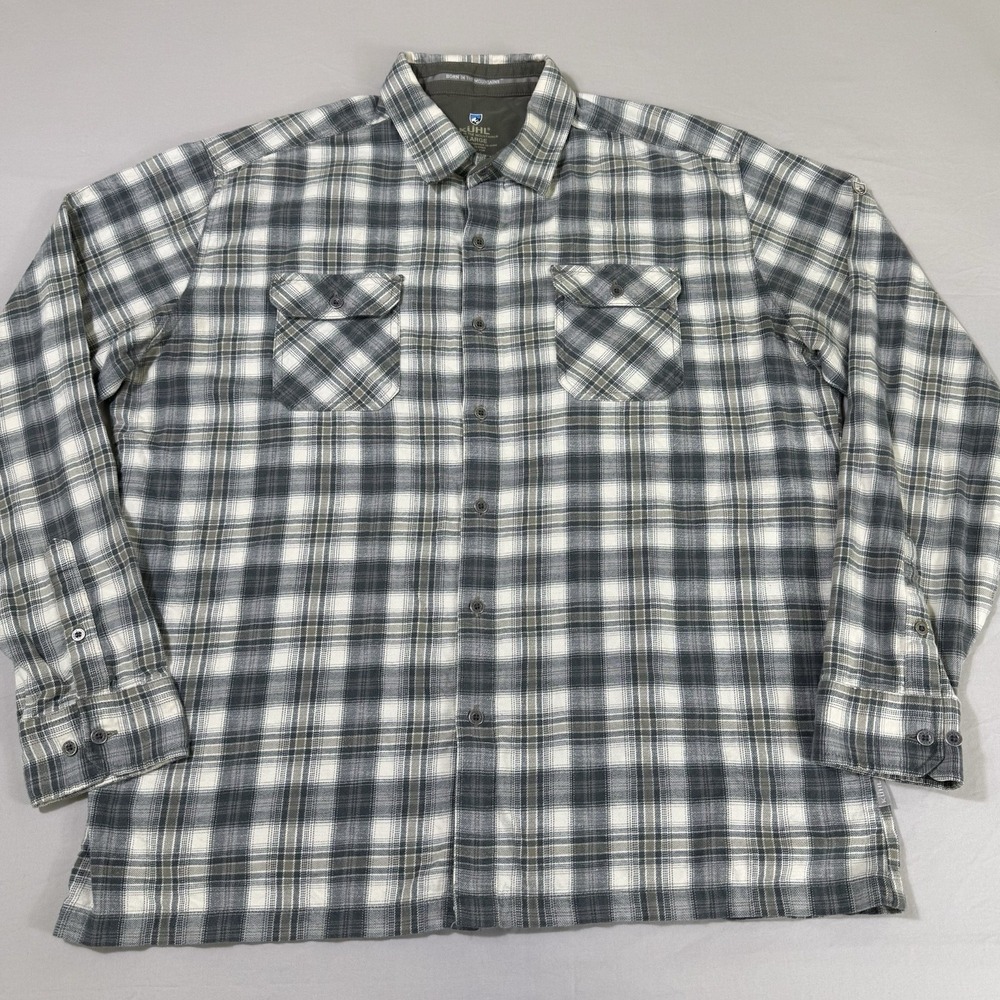 Kuhl Dillingr Shirt Mens XL‎ Grey Plaid Flannel Long Sleeve Button Front Outdoor